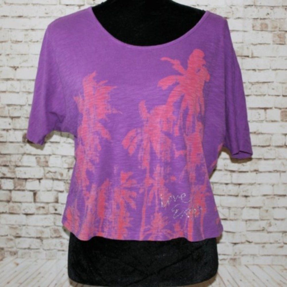Express Short Sleeve Embellished Palm tree Top - Picture 2 of 5
